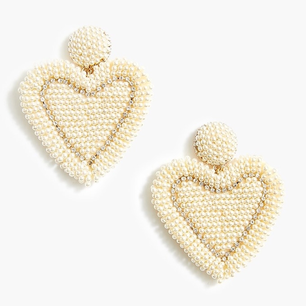 Nwt J Crew Factory Beaded Heart Statement Earrings In Pearl 17$